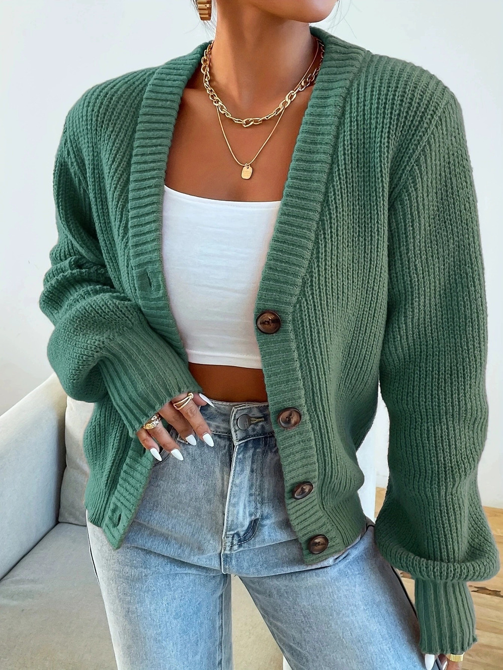 ZARA Fall Winter Long Sleeve Plain Single Breasted Knit Lapel Cardigan Oversized